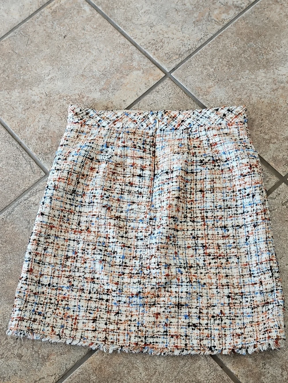 Ann Taylor Cream Tweed Mini Skirt with Blue & Brown Accents